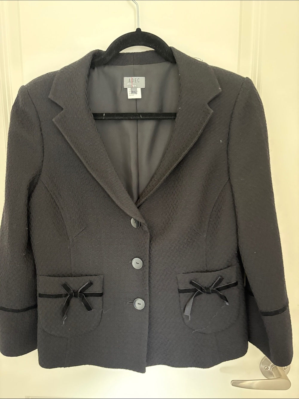 ADEG Black Women's Notch-Lapel Bow Pocket Blazer